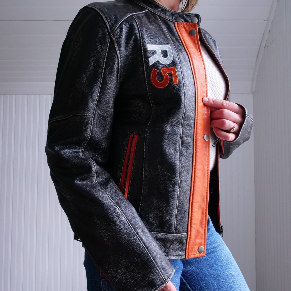 y2k Private Divisions orange and black cafe racer leather jacket - Picture 11 of 11
